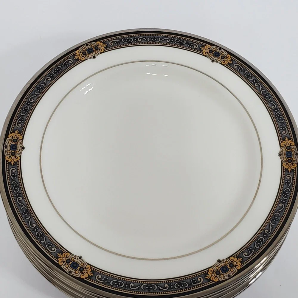 Lenox Vintage Jewel Bread Plate Set 5 White Black Classics Collection